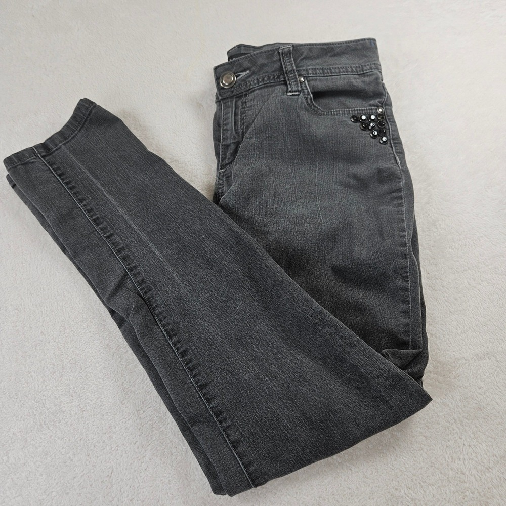 Apostrophe Womens Gray Rhinestone Studded Skinny Jeans Size 10 Stretch Denim
